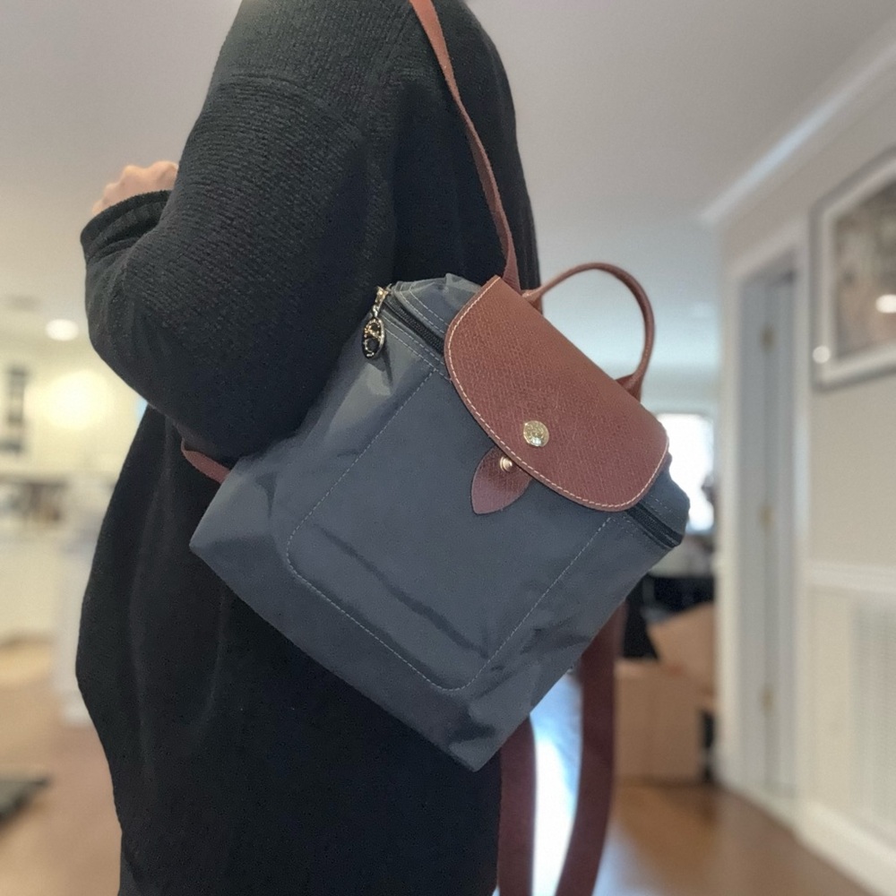 Longchamp mini le pilage canvas backpack in gunmetal - Picture 2 of 9